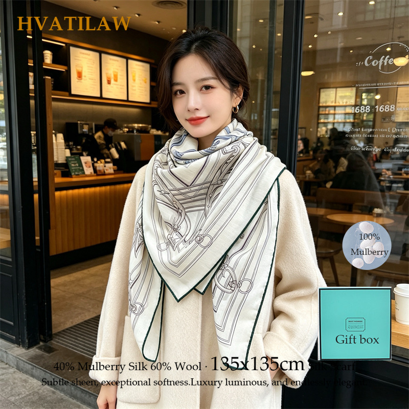 Shawl Wrap Winter - Szal damski luksusowy kwadratowy 135x135cm, 40%