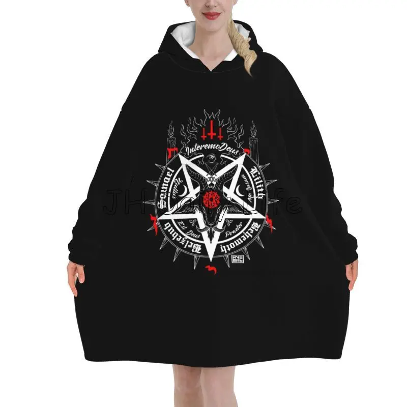 Sherpa Hoodie Fleece - Czarny Szatański Czaszka Martwa Głowa Mistyczny