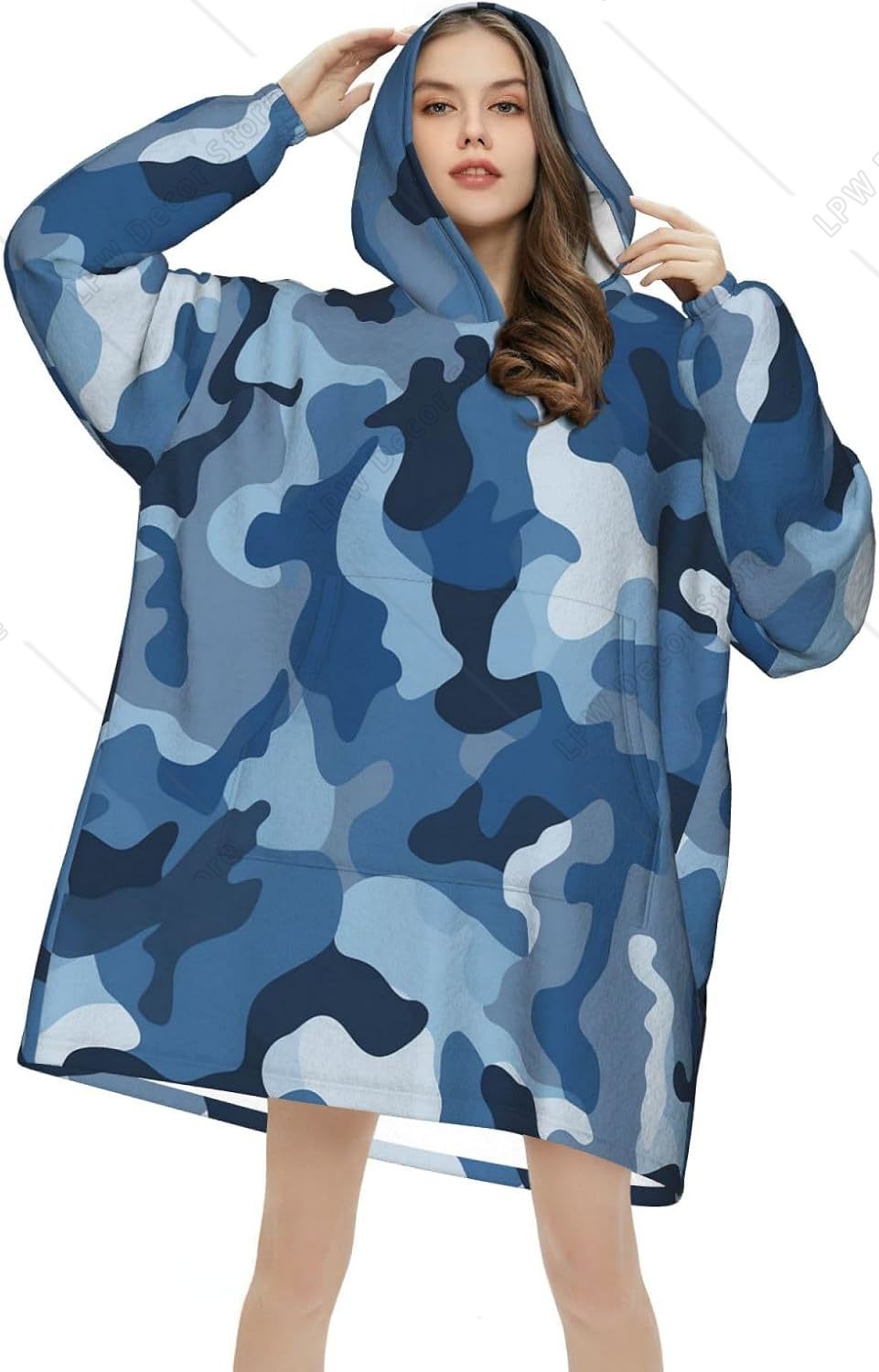 Sherpa Hoodie Fleece - Klasyczna Niebieska Bluza-Koc z Kapturem w