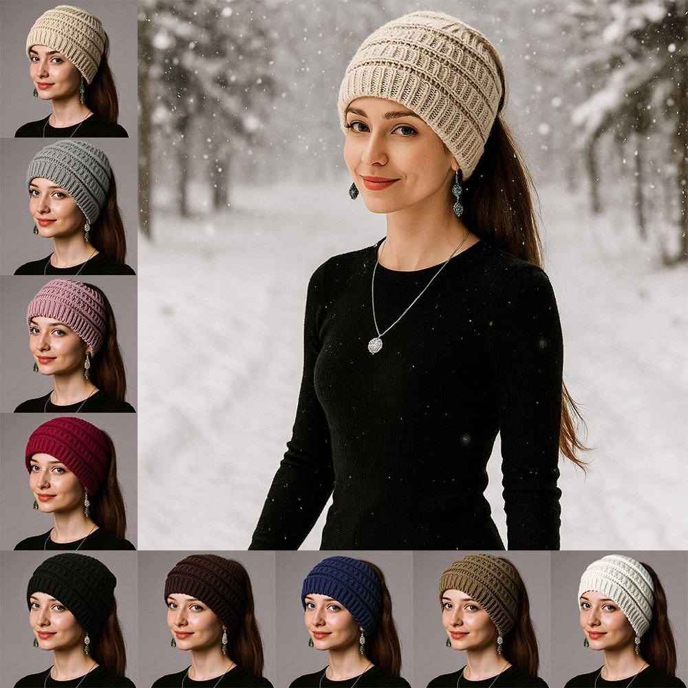 Knit Beanie Hat Warm - Ciepła, jednolita czapka beanie z otworem