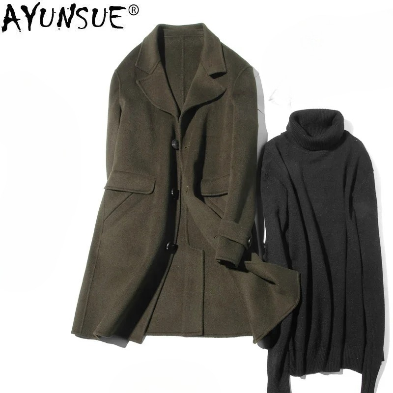 Wool Coat Peacoat - AYUNSUE 100% Wełniany Płaszcz Męski Jesienny