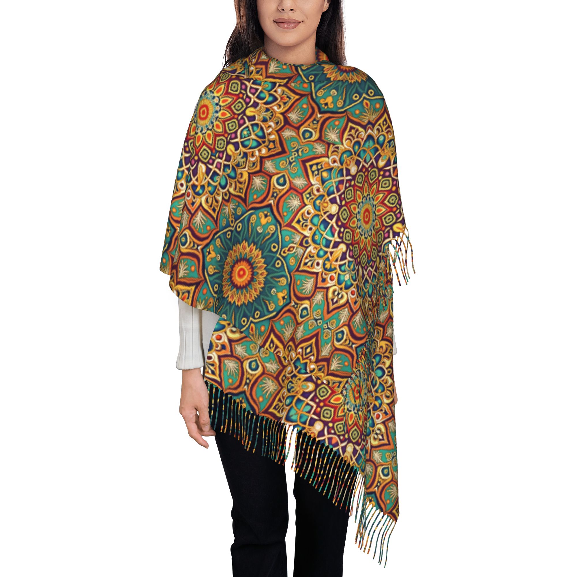 Shawl Wrap Winter - Damskie Duże, Kolorowe, Wielobarwne Szale Boho