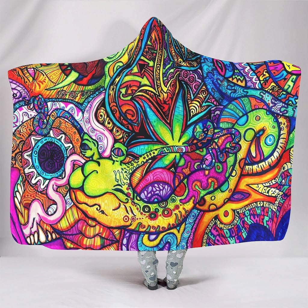 Sherpa Hoodie Fleece - Abstrakcyjne koce z kapturem Bright Trippy