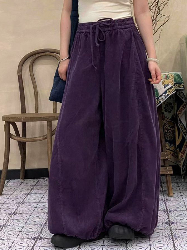 Corduroy Pant Warm - Damskie spodnie plus size z wysokim
