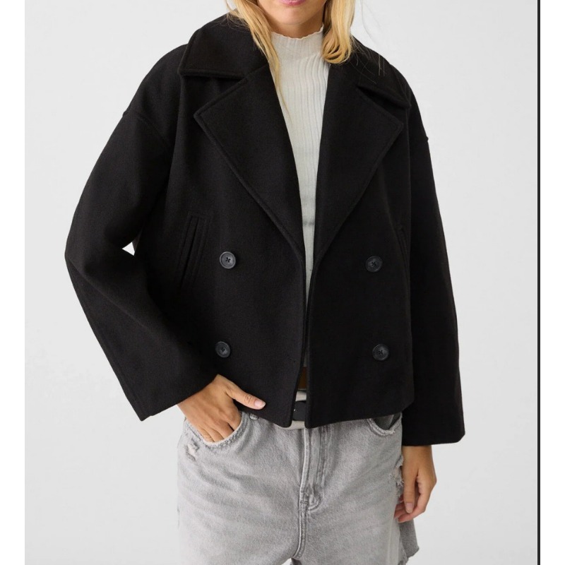 Wool Coat Peacoat - Damski płaszcz oversize dwurzędowy z mieszanki