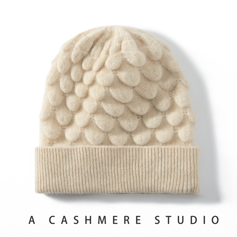 Knit Beanie Hat Warm - Czapka z kaszmirem klasy A, gruba,