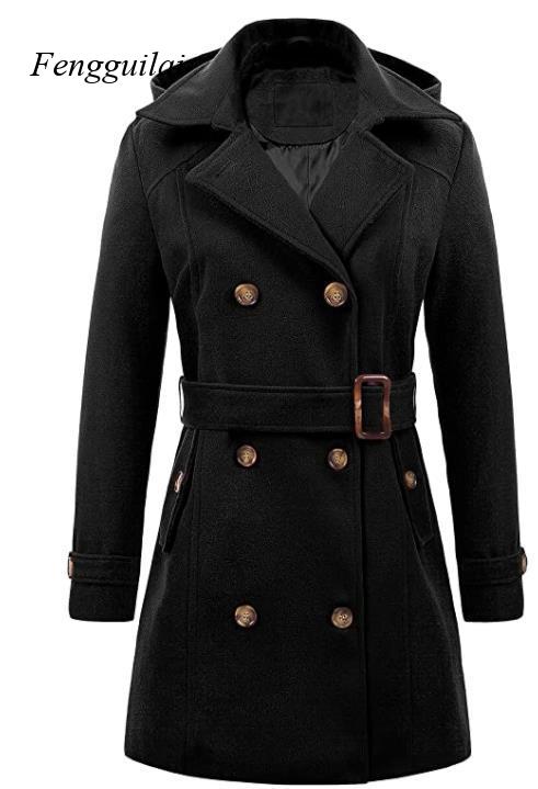 Damski czarny płaszcz z kaptur – Wool Coat Peacoat recenzja i cena