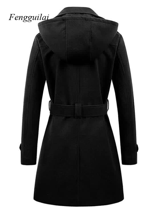 Damski czarny płaszcz z kaptur – Wool Coat Peacoat recenzja i cena